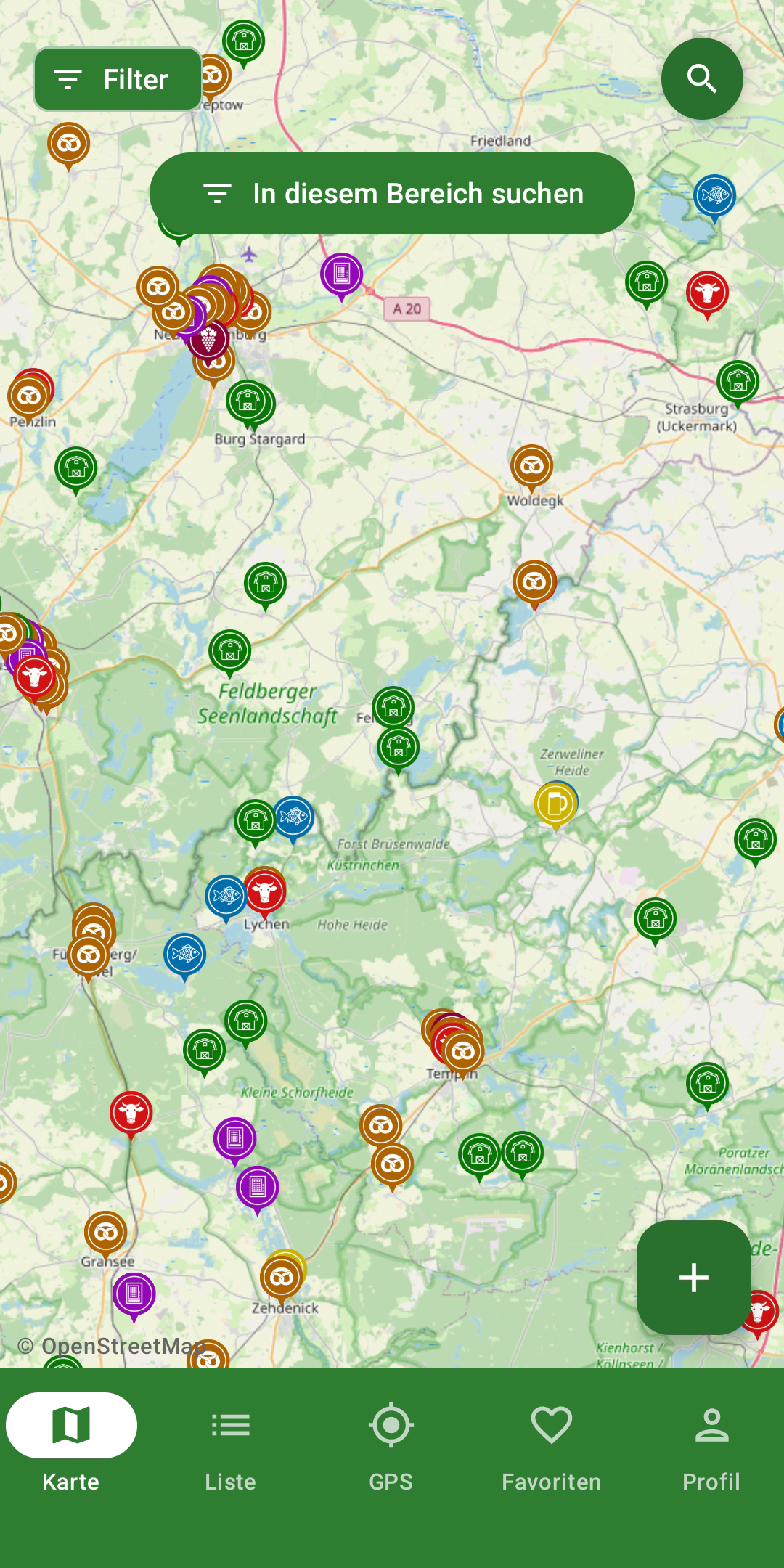 FreshFourMe Karten-Ansicht